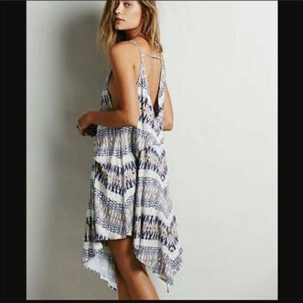 Asymmetric Tribal Print Handkerchief Midi Dress